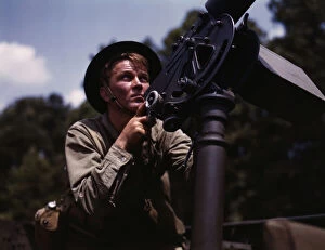 Us Army Gallery: Good man, good gun: a private of the armored forces does some practice... Fort Knox, Ky. 1942