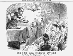 Superiority Prints: One Good Turn Deserves Another. The Working Man Enlightening the Superior Classes, 1858