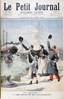 Oswaldo Prints: Goodbye!!, French soldiers on the way to Madagascar, 1895. Artist: F Meaulle