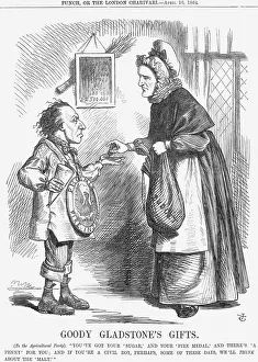 Cross Dressing Prints: Goody Gladstones Gifts, 1864. Artist: John Tenniel