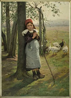 Prague Collection: The Goose Girl, ca 1885. Creator: Brozik, Vaclav (1851-1901)