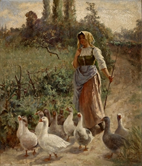 Fairytale Prints: The Goose Girl, Picardy, France, before 1921. Creator: Margaret A. Rudisill