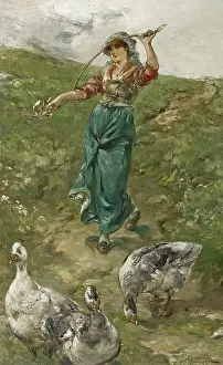 Gradient Prints: The Goose Herd, before 1890. Creator: Walter Shirlaw