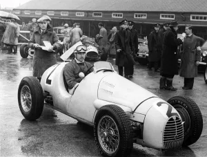 Aintree Collection: Gordini of Belgian racing driver Andre Pillette in the paddock at Aintree, Merseyside