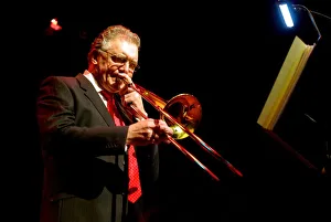 Gordon Campbell, trombone player, The Hawth Theatre, Crawley, West Sussex. Artist