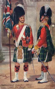 Infantry Prints: The Gordon Highlanders: Captain and Subaltern officer with the Kings Colours, 1933