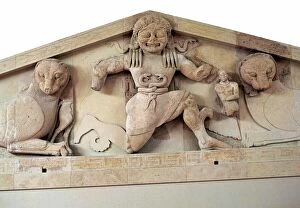 Mythical Beast Collection: A gorgon and panthers from the pediment of the temple of Artemis on Corfu