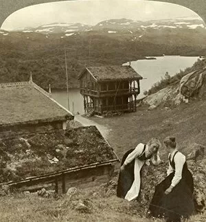 Gossip at a wayside inn at Botten, overlooking the Voxli Lake - view toward Haukeli Mts