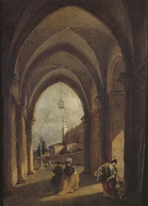 Arcade Prints: Gothic arcades, with landscape and figures. Creators: Francesco Guardi, School of Venice