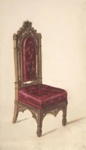 Gothic Style Chair with Dark Wood Frame and Maroon Upholstery, 19th century Gothic Style Chair with Dark Wood Frame and Maroon Upholstery, 19th century