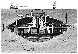 Submarine Prints: Goubet II, French electrically powered submarine adopted by the Russian government, 1890