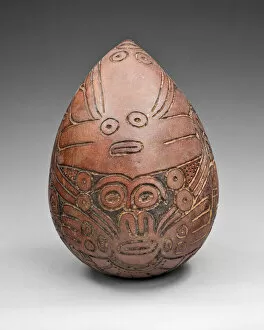 Gourd with Rattle Incised with Costumed Ritual Perfomer, 180 B.C./A.D. 500