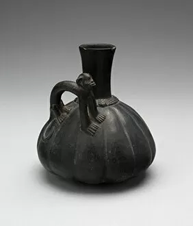 Gourd-Shaped Blackware Jar with Modeled Monkey Handle, A.D. 1000/1450. Creator: Unknown