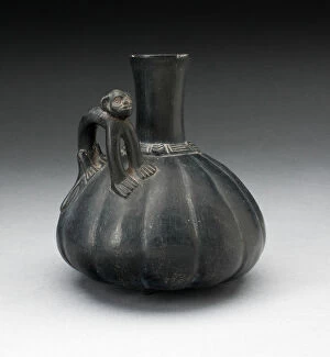 South America Collection: Gourd-Shaped Blackware Jar with Standing Puma on Shoulder, 200 B. C. / A. D. 200