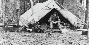 Alaska Prints: Gov. George Parks in camp, 1915. Creator: Unknown