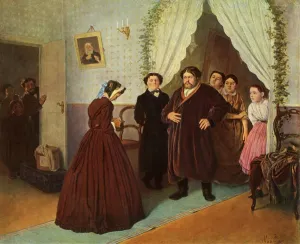 Embarrassed Prints: The Governess arrives at the Merchants House, 1866, (1965). Creator: Vasily Perov