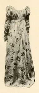 British Colonies Gallery: A gown of buff glazed chintz, worn by Madame Chevalier, c1795, (1937). Creator: Unknown
