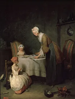 Mealtime Prints: Grace Before Dinner (Le Benedicite), 1744. Artist: Jean-Simeon Chardin