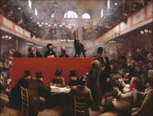 Anarchy Gallery: At the Graffard Meeting Hall (Reunion a la salle Graffard), 1884. Artist: Beraud, Jean (1849-1936)
