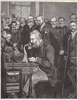 Natural Philosophy Prints: Graham Bell inaugurates the new telephone line from New York to Chicago
