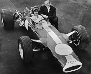 Racing Car Prints: Graham Hill and Colin Chapman with Lotus 49, 1967