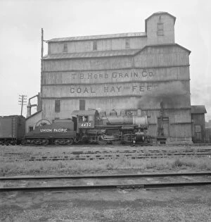 Industrial Collection: Grain elevator along railroad yard, North Platte, Nebraska, 1939. Creator: Dorothea Lange