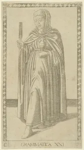 Tarocchi Prints: Grammar, plate 21 from Arts and Sciences, c.1465. Creator: Unknown