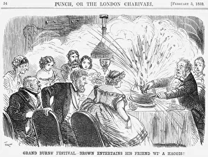 Grand Burns Festival. - Brown Entertains his Friend wi a Haggis!, 1859. Artist: John Leech
