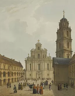 Benoist Collection: The Grand Courtyard of Vilnius University and the Church of St. Johns, c1850