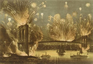 Brooklyn Collection: The Grand Display of Fireworks and Illuminations at the Opening of the Great Suspension