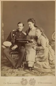 Grand Duchess Alexandra Iosifovna, Grand Duke Nicholas Constantinovich and Grand Duchess Vera Constantinovna of Russia, c. 1870. Found in the collection of Russian State Film and Photo Archive, Krasnogorsk Bergamasco Collection: Grand Duchess Alexandra Iosifovna, Grand Duke Nicholas Constantinovich and Grand Duchess Vera Consta