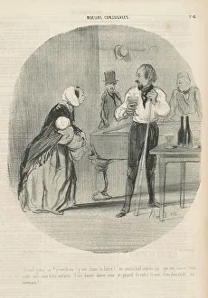 Billiard Table Prints: Grand Gueux va! je voudrais t'y voir, 19th century. Creator: Honore Daumier