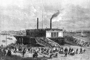 Sightseeing Prints: The Grand Naval Review, at Spithead: Excursionists on the Floating-Bridge at Portsmouth