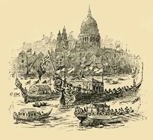 Pauls Cathedral Gallery: A grand procesiion of decorated barges from Whitehall to Limehouse, (1907). Creator: Unknown