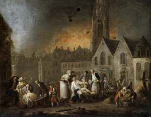 The Grand Square in Lille During the Siege of 1792. Artist: Watteau, Francois-Louis-Joseph (1758-1823) The Grand Square in Lille During the Siege of 1792. Artist: Watteau, Francois-Louis-Joseph (1758-1823)
