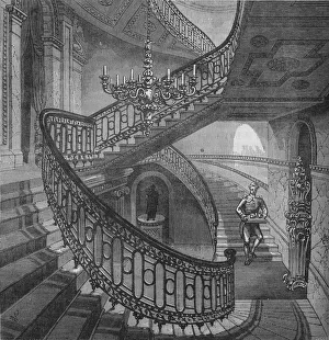 Henry Holland Prints: Grand staircase in Carlton House, Westminster, London, c1820 (1878)