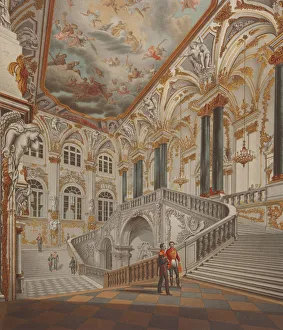 Winter Palace Prints: The Grand staircase of the Winter palace (Also known as Ambassadors staircase or