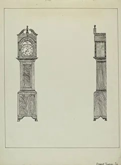 Clock Face Prints: Grandfather Clock, c. 1936. Creator: Ernest A Towers Jr