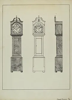 Pen And Ink And Graphite On Paper Prints: Grandfather Clock, c. 1936. Creator: Ernest A Towers Jr