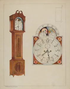 Clock Face Prints: Grandfather Clock, c. 1937. Creator: Magnus S. Fossum
