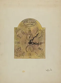 Clock Face Prints: Grandfather Clock Dial, 1936. Creator: Geoffrey Holt