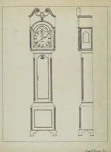 Clock Face Prints: Grandfather's Clock, c. 1936. Creator: Ernest A Towers Jr