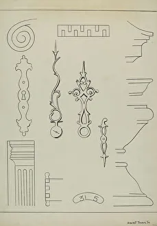 Pen And Ink And Graphite On Paper Prints: Grandfather's Clock, c. 1936. Creator: Ernest A Towers Jr