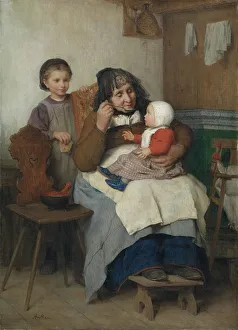 Grandmother spooning the soup to her grandchild, 1868