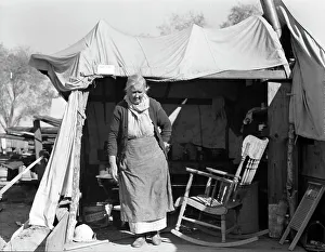 Okie Prints: Grandmother of twenty-two children from farm in Oklahoma, 1936. Creator: Dorothea Lange