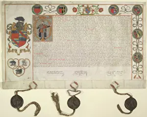 Legal Document Prints: Grant of arms to Sir Nicholas Bacon, 1569. Creator: Unknown