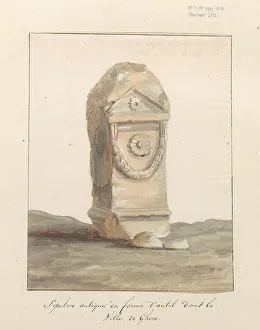 Ducros Abraham Louis Rodolphe Prints: Grave monument in the form of classical altar in the city of Gozo