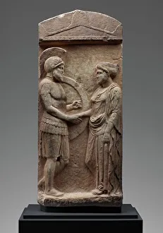 Gravestone Prints: Grave Stele of Philoxenos with his Wife, Philoumene, about 400 BC. Creator: Unknown
