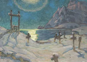 Snowy Prints: The Graveyard in the Mountains. Study from Lofoten, 1920. Creator: Anna Katarina Boberg