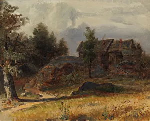 Log Building Prints: Gray log building in the landscape. Creator: Johan Knutson